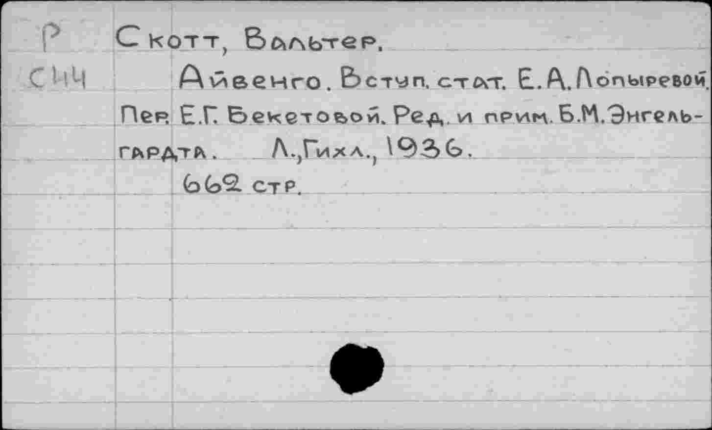 ﻿С котТ) Вольтер.
Айвенго. &СТМП, стлт. Е.А.Попыревой. Пер Е.Е &екетое»ой. Ред. и прим. Б.М.Энгель-глрдтл. Л.Д'ихл.)
(□(э'З. стр.